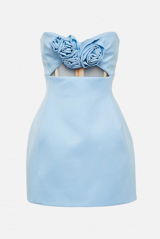 3D Floral Embellished Sexy Strapless Backless Mini Dress - Blue | ZAKAPOP