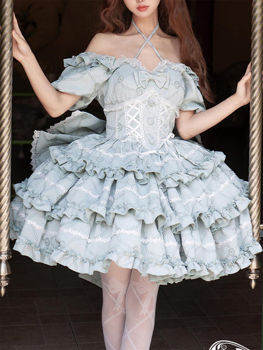 Ballet Style Doll Sense Sweet Lolita Bowknot Tail Puff Sleeves Dress OP | ZAKAPOP