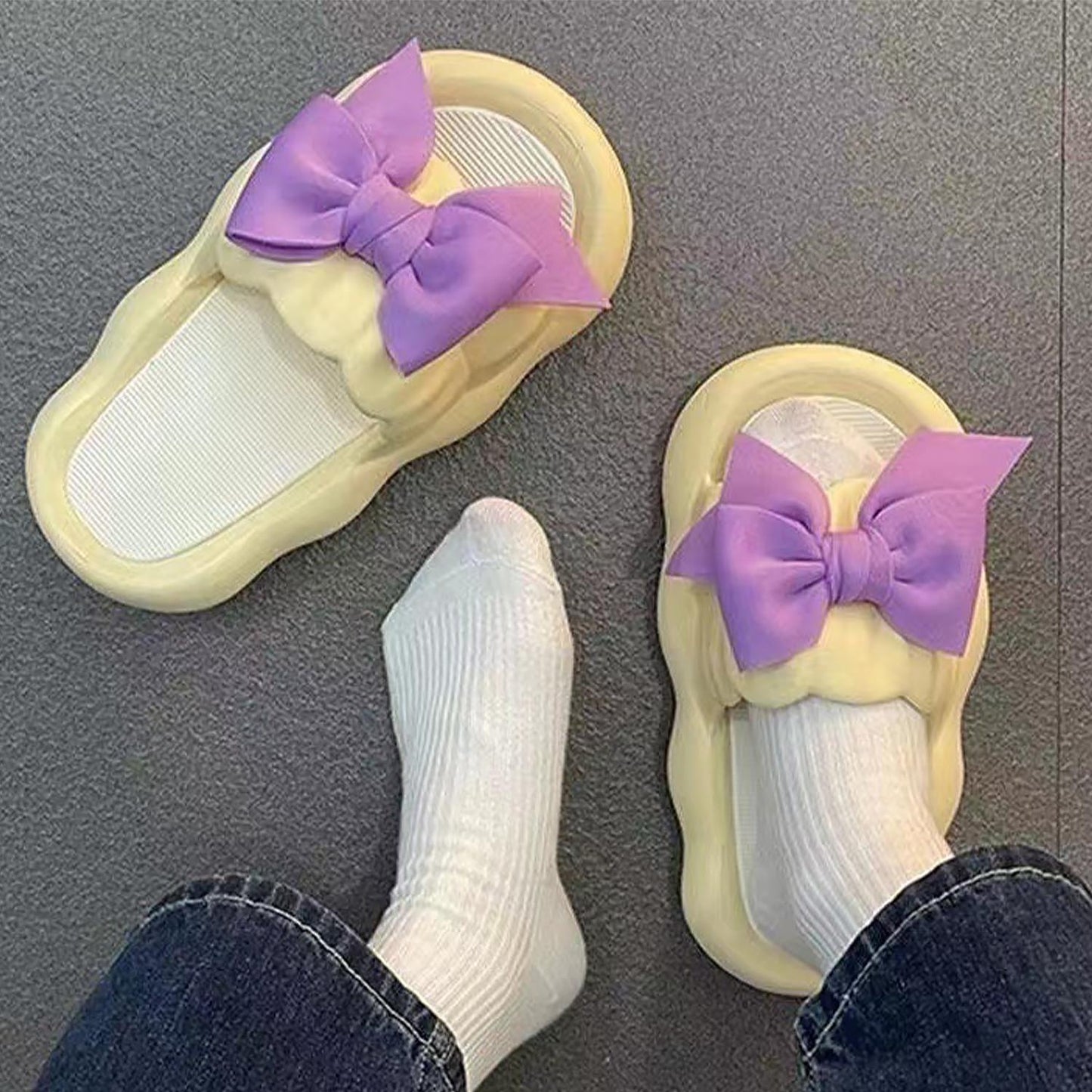 Bow Decor Super Soft Single Band Slippers | ZAKAPOP