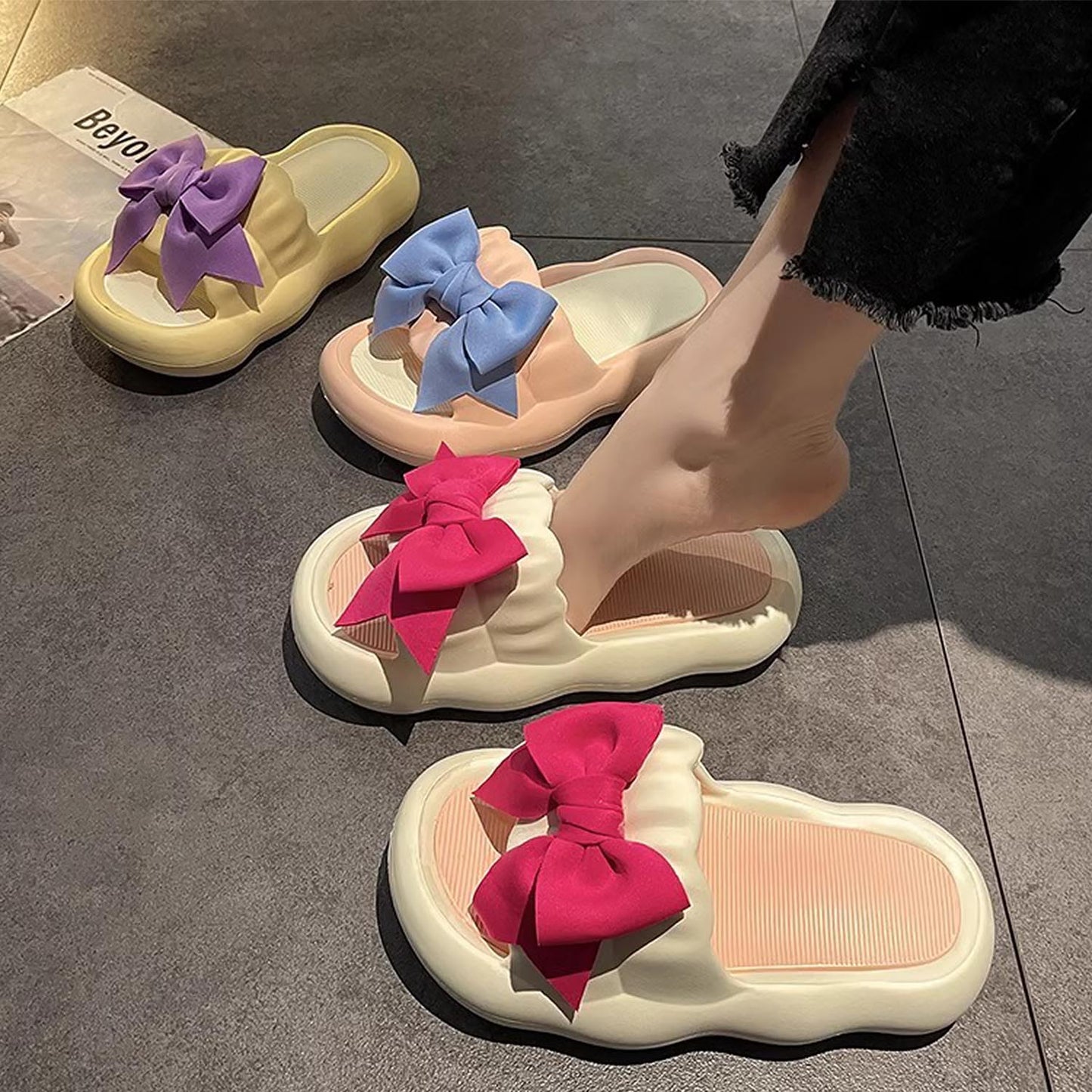 Bow Decor Super Soft Single Band Slippers | ZAKAPOP