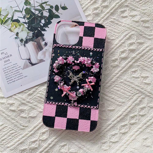 Checkerboard Sweet Hart Y2K Handmade Phone Case | ZAKAPOP