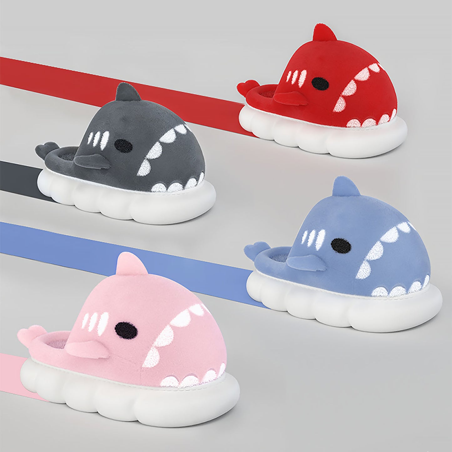 Couple Plush Cotton Outwear Winter Cartoon Shark Slides(Adults) | ZAKAPOP