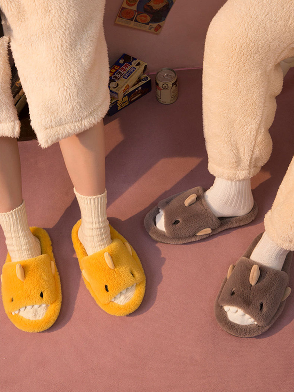 Couples Cartoon Shark Winter Home Slippers with Soft Soles (Adults) | ZAKAPOP