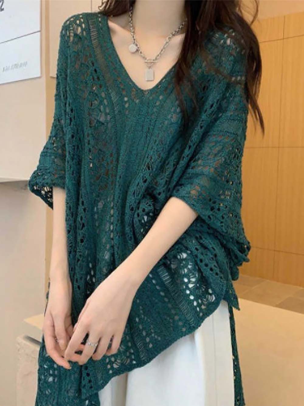 Crochet Tassel Hollow Tie Shawl Cover-up | ZAKAPOP
