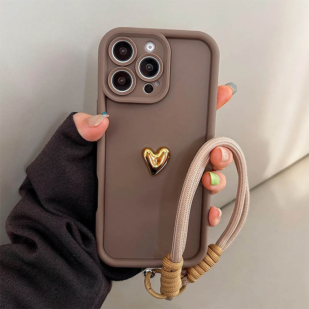 Cute Korean 3D Golden Love Heart Soft iPhone Case | ZAKAPOP