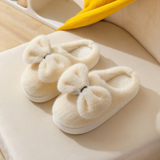 Cute Plush Winter Slippers With Bow | ZAKAPOP
