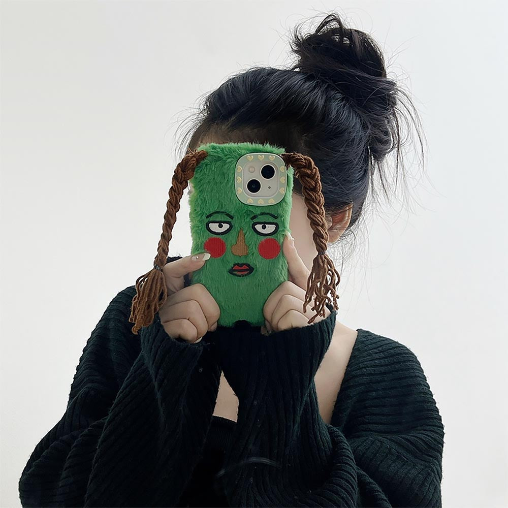 Funny Plush Cartoon Braided Girl iPhone Case | ZAKAPOP
