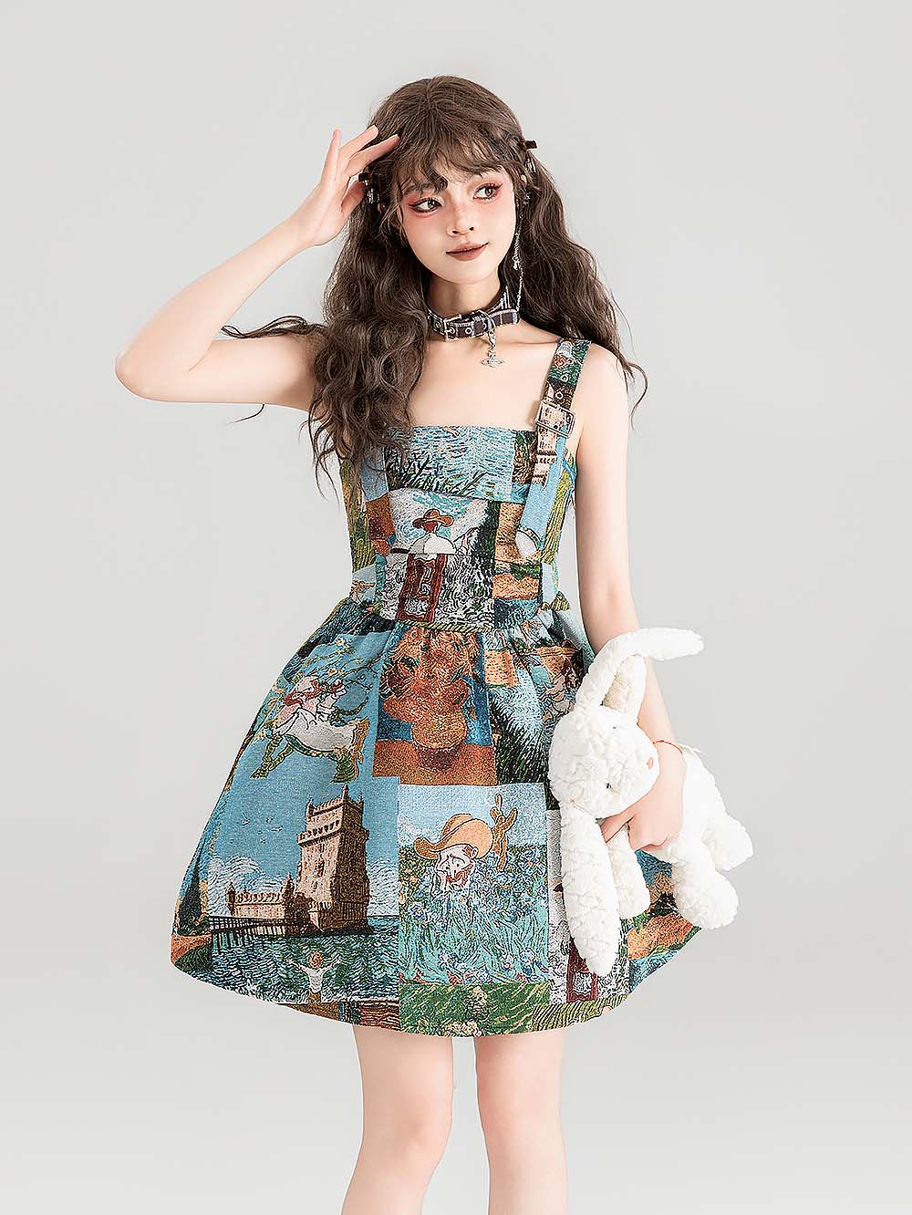 High-End Jacquard Oil Painting Style Pinafore Dress | ZAKAPOP