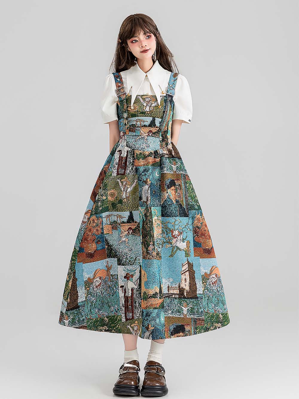High-End Jacquard Oil Painting Style Pinafore Dress | ZAKAPOP