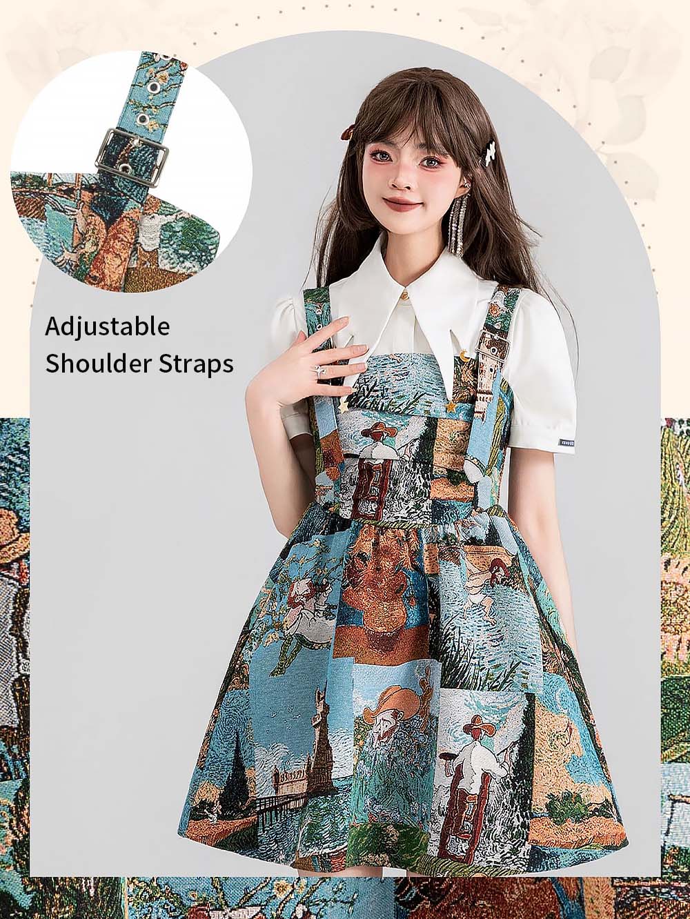High-End Jacquard Oil Painting Style Pinafore Dress | ZAKAPOP