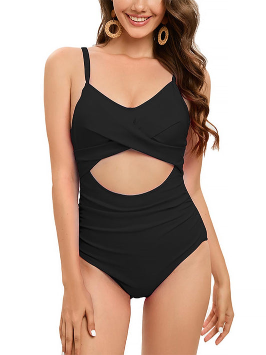 Lace-Up Back Ruched One-Piece Swimsuit | ZAKAPOP