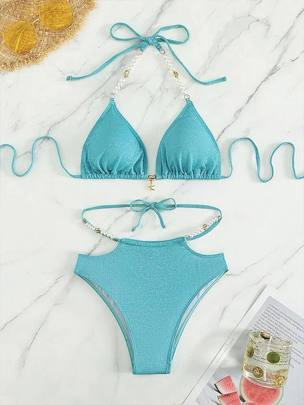 Lake Blue Glitter Jasmine Princess Bikini Swimwear | ZAKAPOP