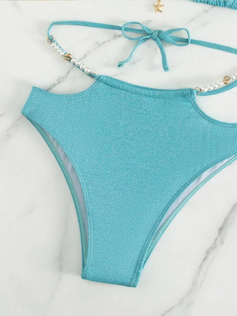 Lake Blue Glitter Jasmine Princess Bikini Swimwear | ZAKAPOP
