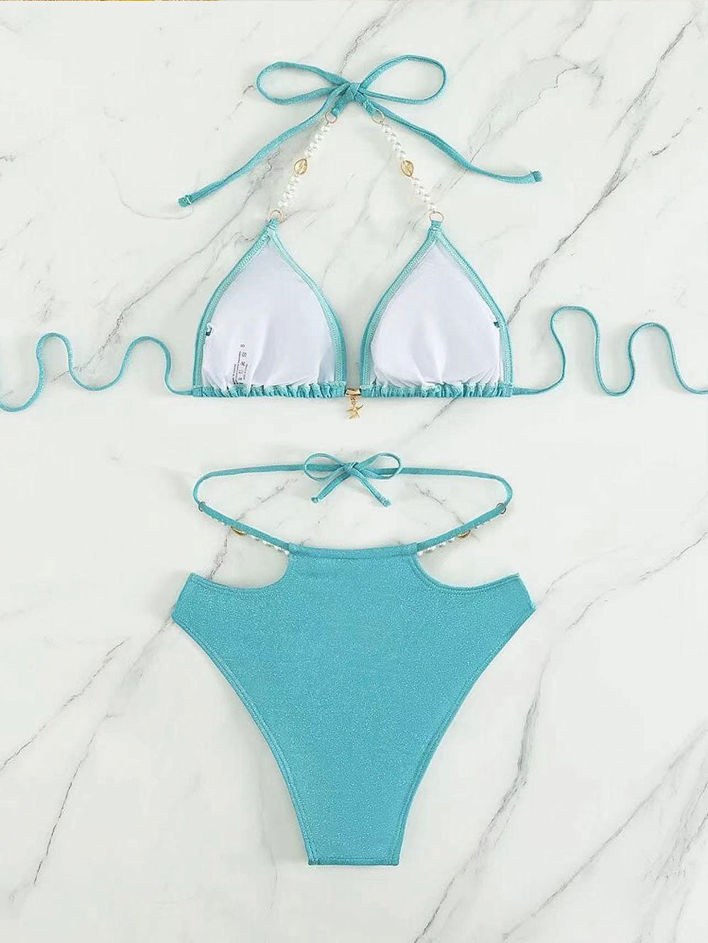 Lake Blue Glitter Jasmine Princess Bikini Swimwear | ZAKAPOP