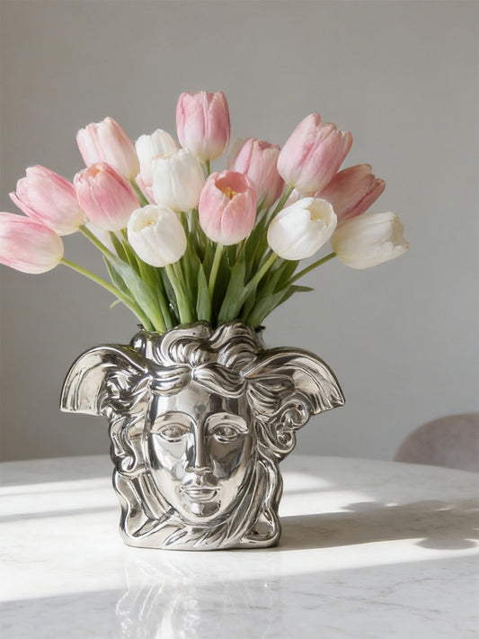 Medusa Ceramic Vase in Gold & Silver