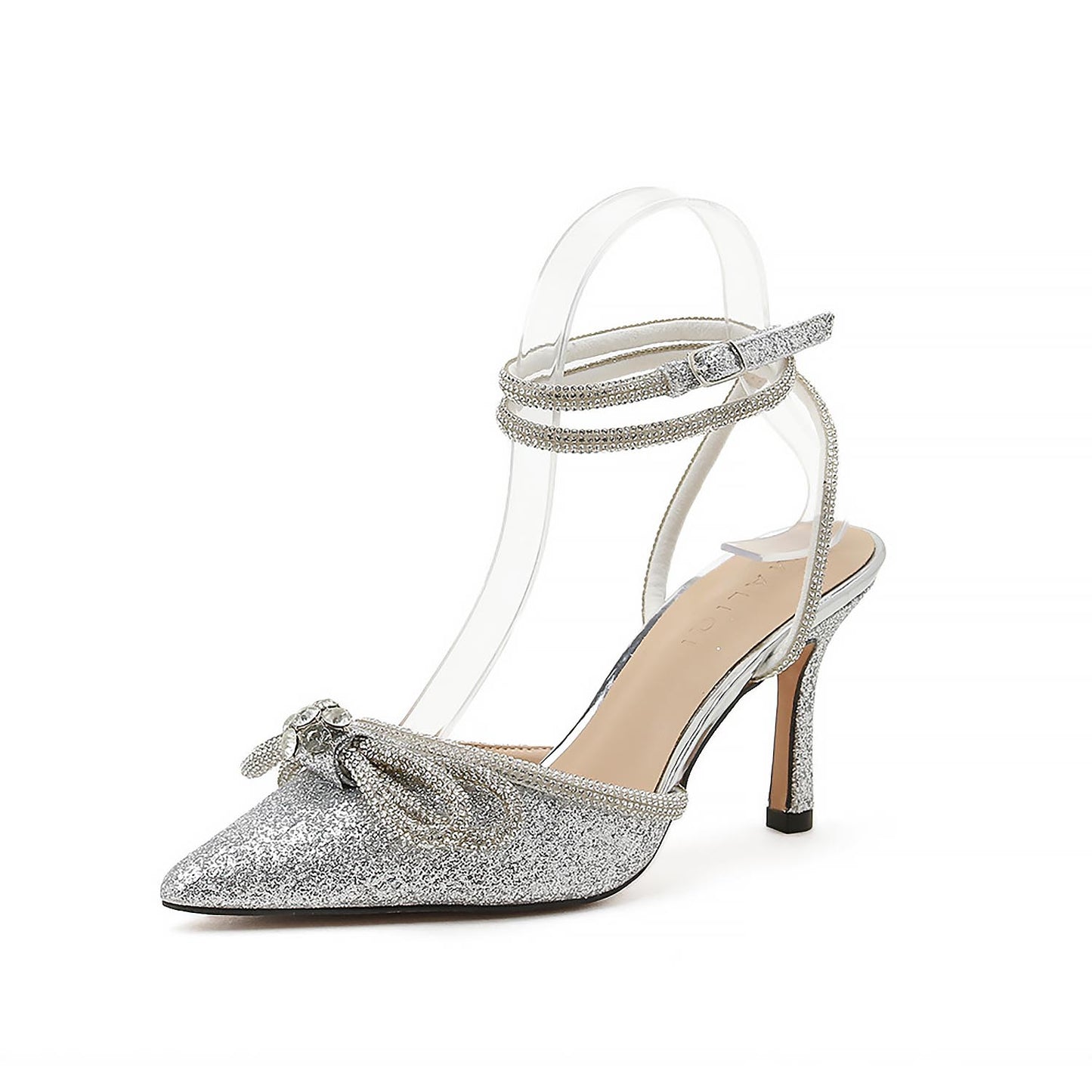 Rhinestone Bow Glitter Pointed Toe Heels | ZAKAPOP