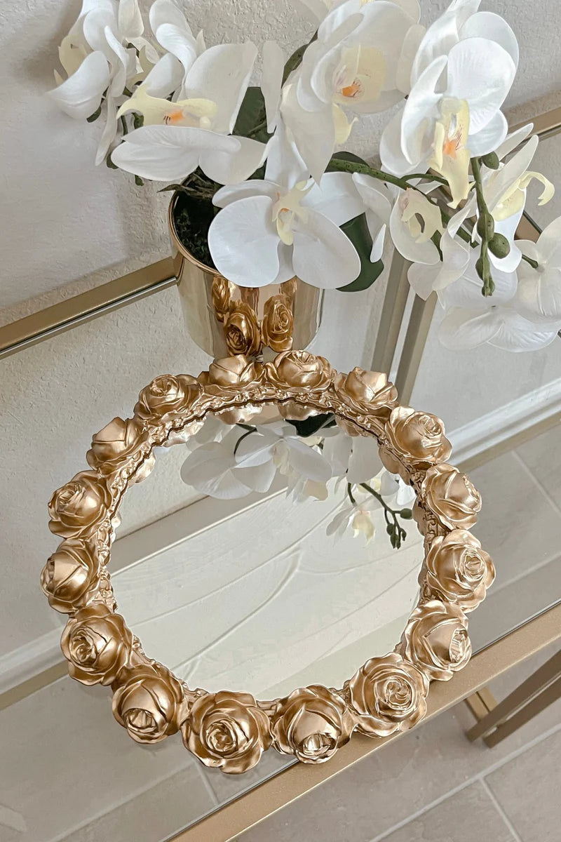 Rose Mirror Storage Tray | Makeup Mirror with Rose Decorative