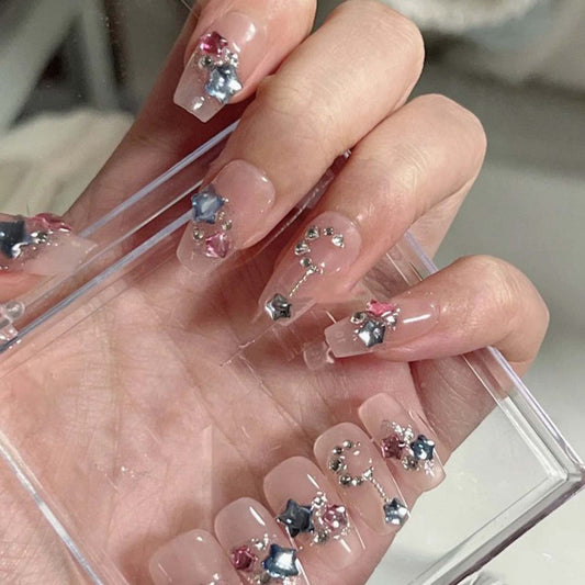 Sparkling Star Diamond Burst Gentle Press-on Nail Art | ZAKAPOP