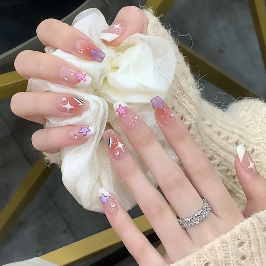 Summer Rainbow Fun Hand-Painted Press-on Nail Art | ZAKAPOP