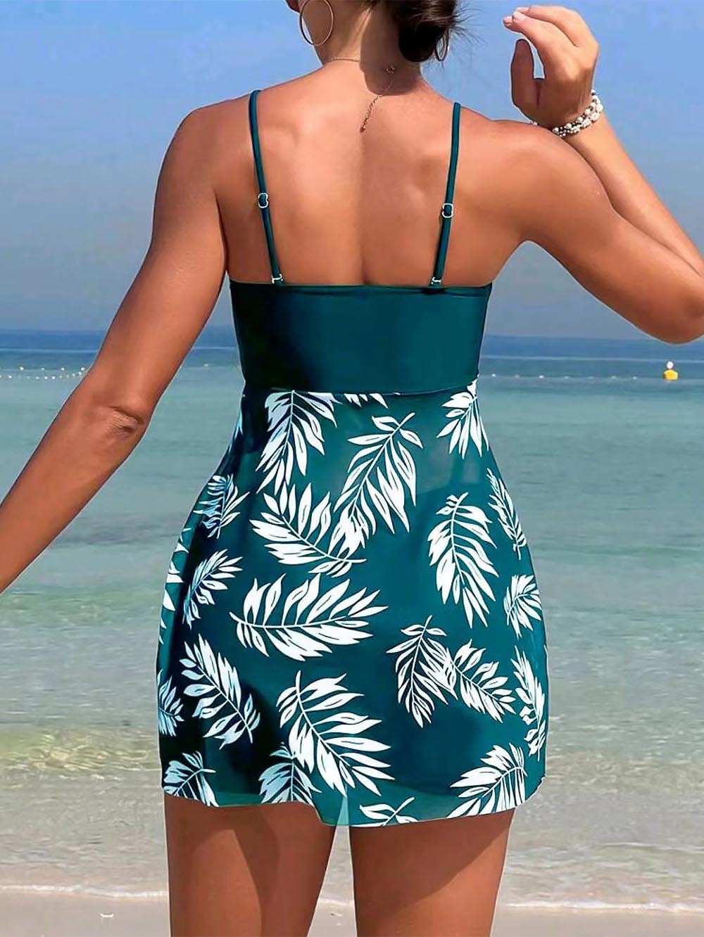 Tropical Print Ruched Bikini Swimsuit | ZAKAPOP