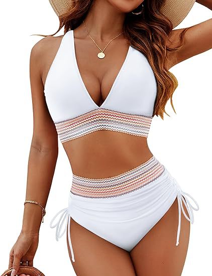 Two-Piece High-Waisted Bikini Set – Colorblock Waist Design | Plus Size Available