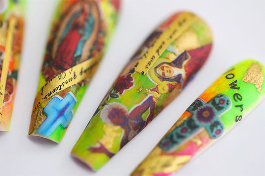 Vintage Colorful Long Press-on Nail Art | ZAKAPOP