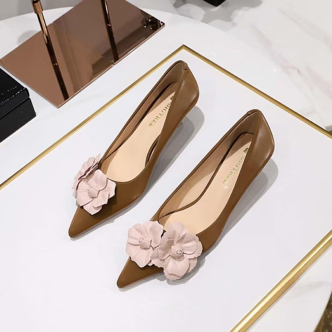 Women's French Vintage Lambskin Floral Pointed-Toe Stiletto Pumps | ZAKAPOP