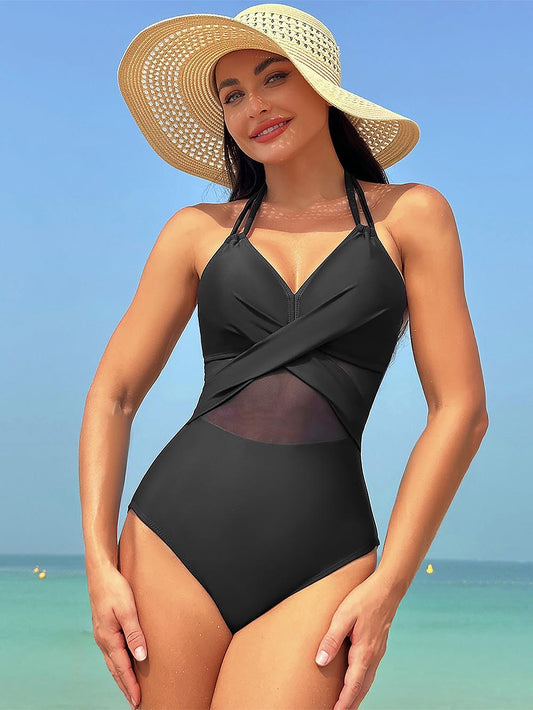 Women's New Solid Color Mesh One-Piece Swimwear | ZAKAPOP
