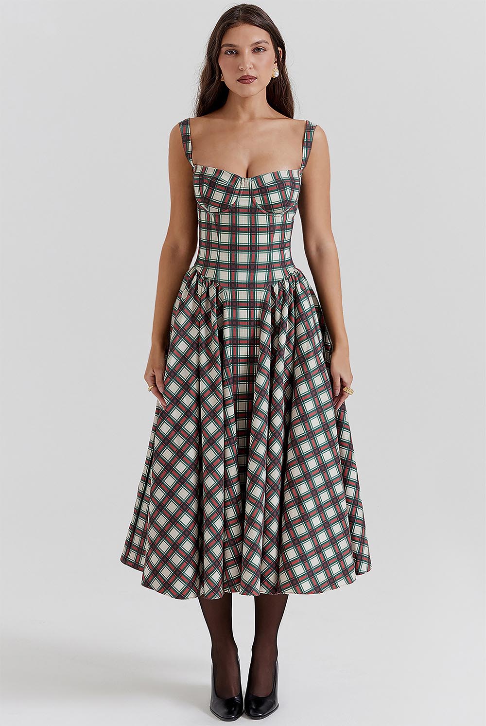 Women's Retro Pleated Check Midi Dress | ZAKAPOP
