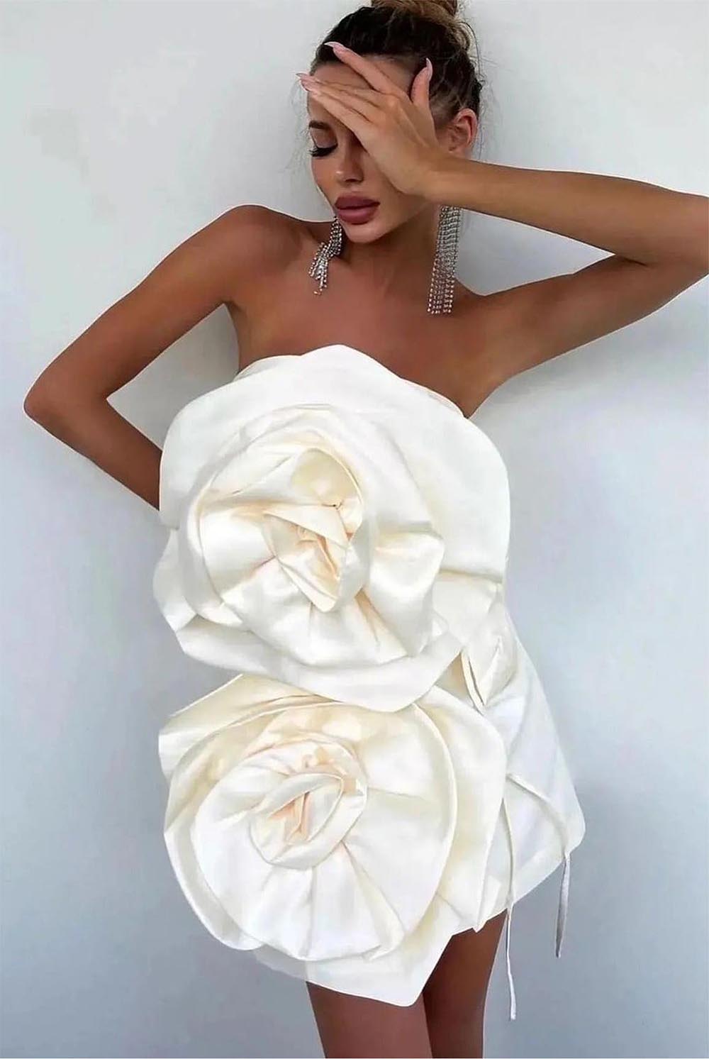 Sexy Floral Embellished Strapless Off-Shoulder Mini Dress | ZAKAPOP