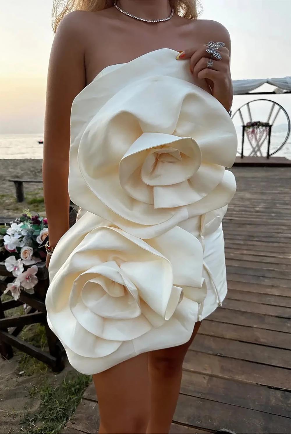 Sexy Floral Embellished Strapless Off-Shoulder Mini Dress | ZAKAPOP