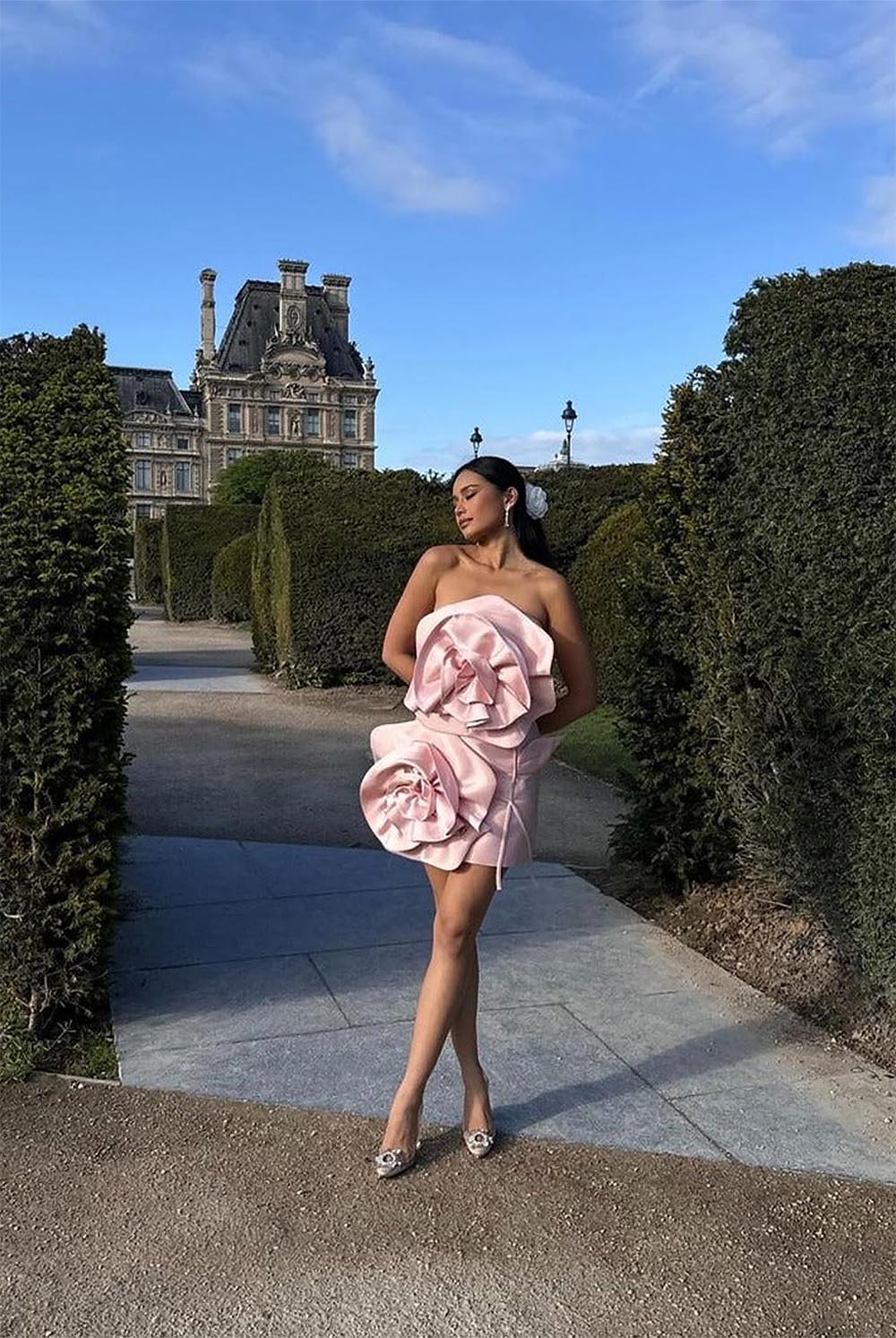 Sexy Floral Embellished Strapless Off-Shoulder Mini Dress | ZAKAPOP