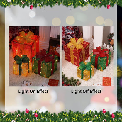 3 Pieces Foldable Christmas Decorations Lighted Gift Boxes with Multi-Color String Lights | ZAKAPOP
