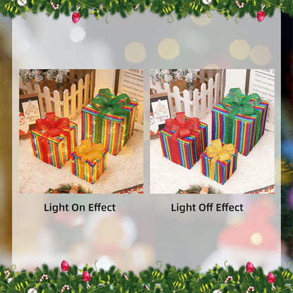 3 Pieces Foldable Christmas Decorations Lighted Gift Boxes with Multi-Color String Lights | ZAKAPOP
