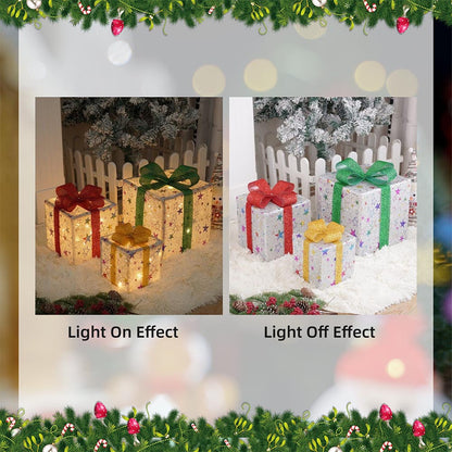 3 Pieces Foldable Christmas Decorations Lighted Gift Boxes with Multi-Color String Lights | ZAKAPOP