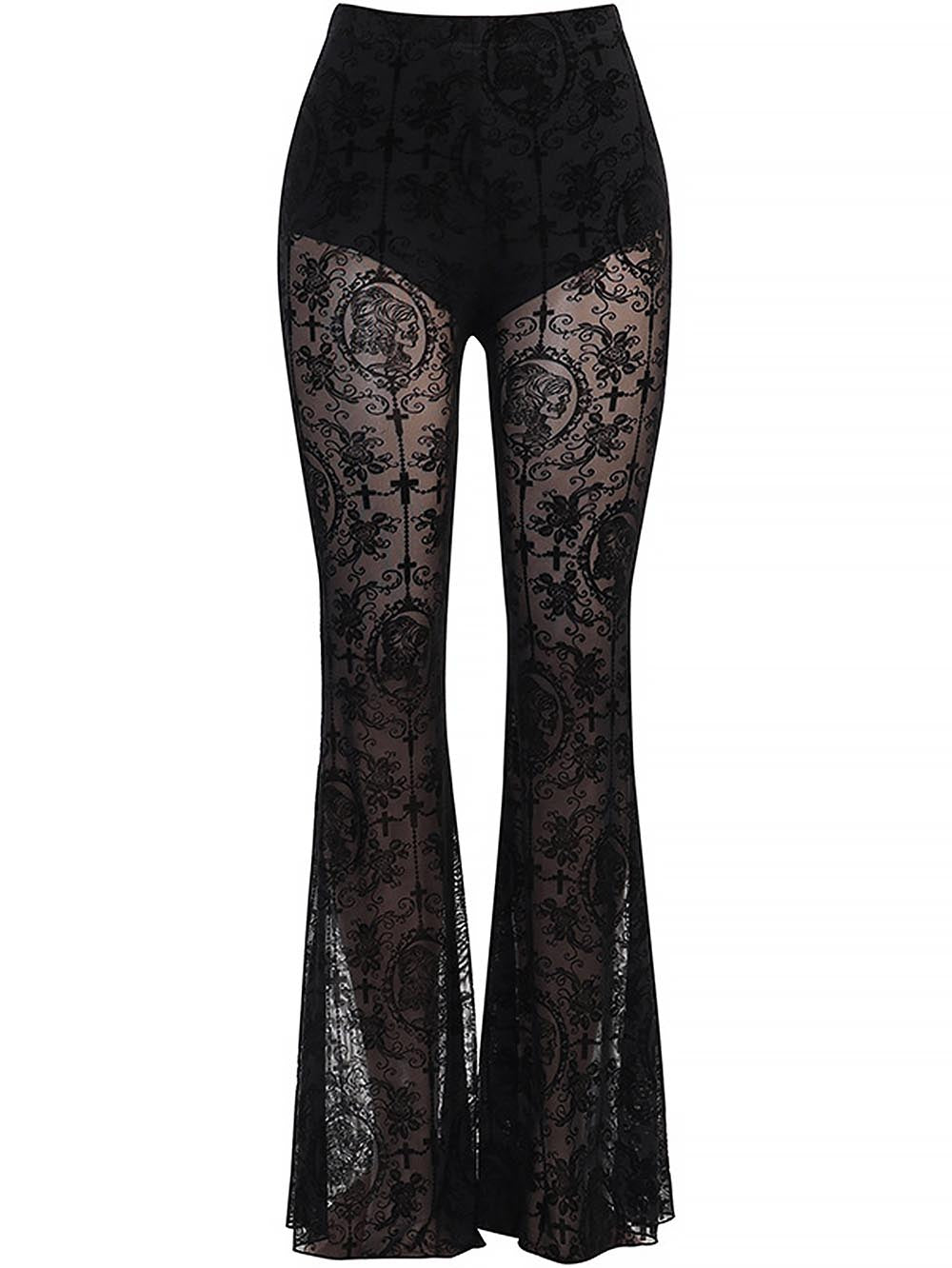 Dark Sexy Slim Fit High-Waisted Lace Flared Pants | ZAKAPOP