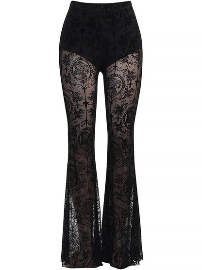 Dark Sexy Slim Fit High-Waisted Lace Flared Pants | ZAKAPOP