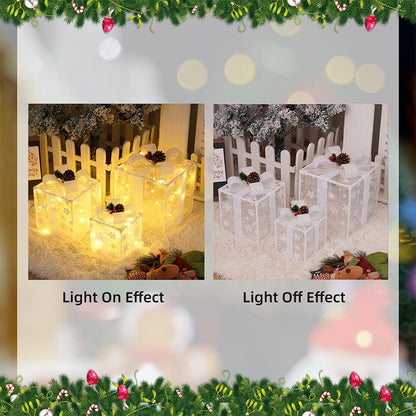 3 Pieces Foldable Christmas Decorations Lighted Gift Boxes with Multi-Color String Lights | ZAKAPOP