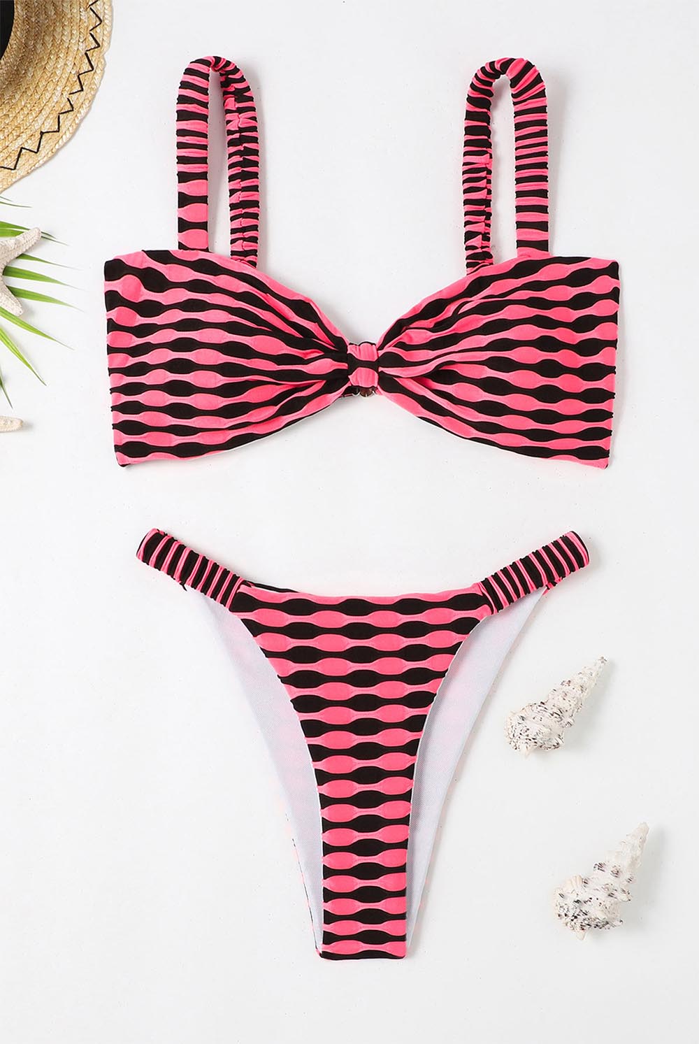 Water Wave Stripe Fashion Two-Piece Bikini Swimsuit | ZAKAPOP