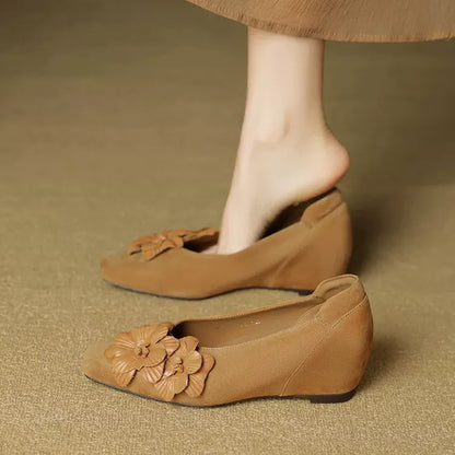 Women's Genuine Leather Vintage Hidden Wedge Flats | ZAKAPOP
