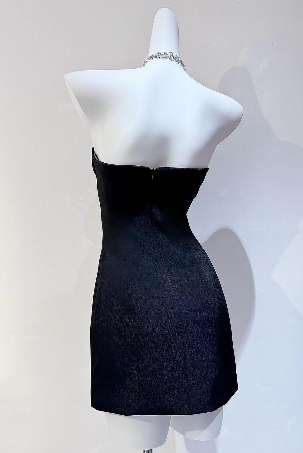 3D Floral Embellished Sexy Strapless Backless Mini Dress - Black | ZAKAPOP