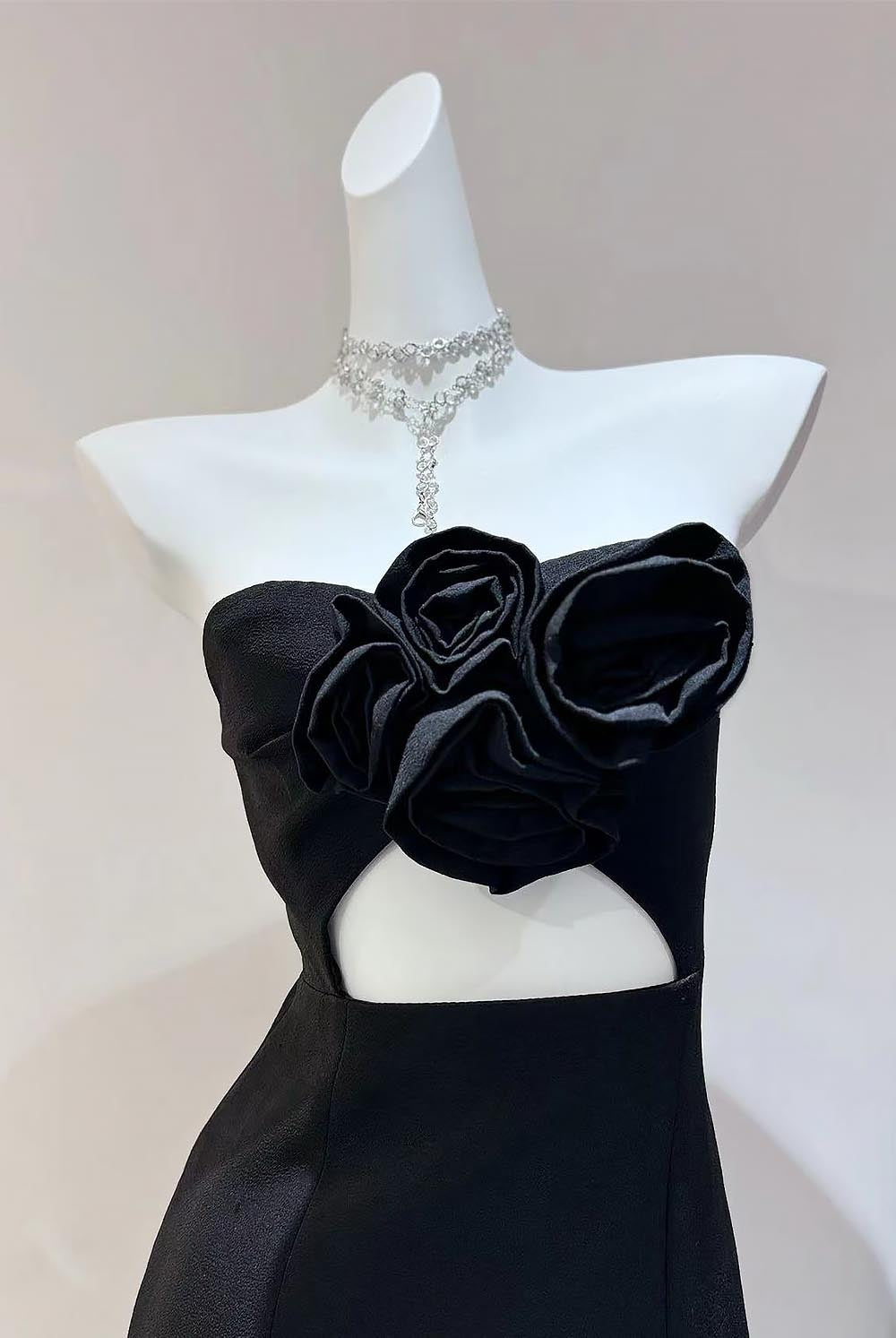 3D Floral Embellished Sexy Strapless Backless Mini Dress - Black | ZAKAPOP