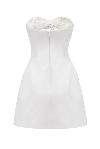 3D Floral Embellished Sexy Strapless Backless Mini Dress - White | ZAKAPOP