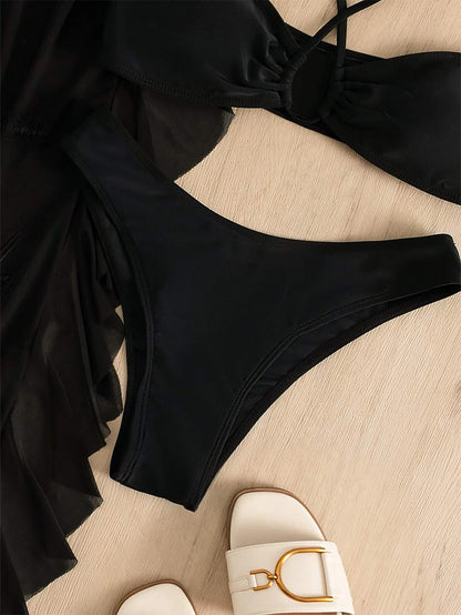 3pack Criss Cross Halter Bikini Swimsuit & Cover Up Pants | ZAKAPOP