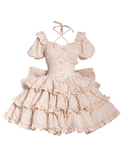 Ballet Style Doll Sense Sweet Lolita Bowknot Tail Puff Sleeves Dress OP | ZAKAPOP