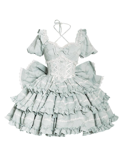 Ballet Style Doll Sense Sweet Lolita Bowknot Tail Puff Sleeves Dress OP | ZAKAPOP