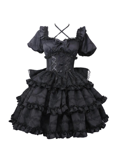 Ballet Style Doll Sense Sweet Lolita Bowknot Tail Puff Sleeves Dress OP | ZAKAPOP