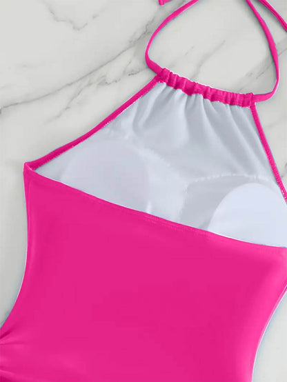 Coconut Tree Halter Tie Neck Backless Stretchy Swimsuit | ZAKAPOP