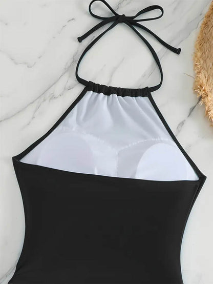 Coconut Tree Halter Tie Neck Backless Stretchy Swimsuit | ZAKAPOP