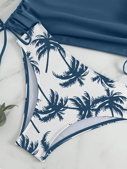 Coconut Tree Halter Tie Neck Backless Stretchy Swimsuit | ZAKAPOP